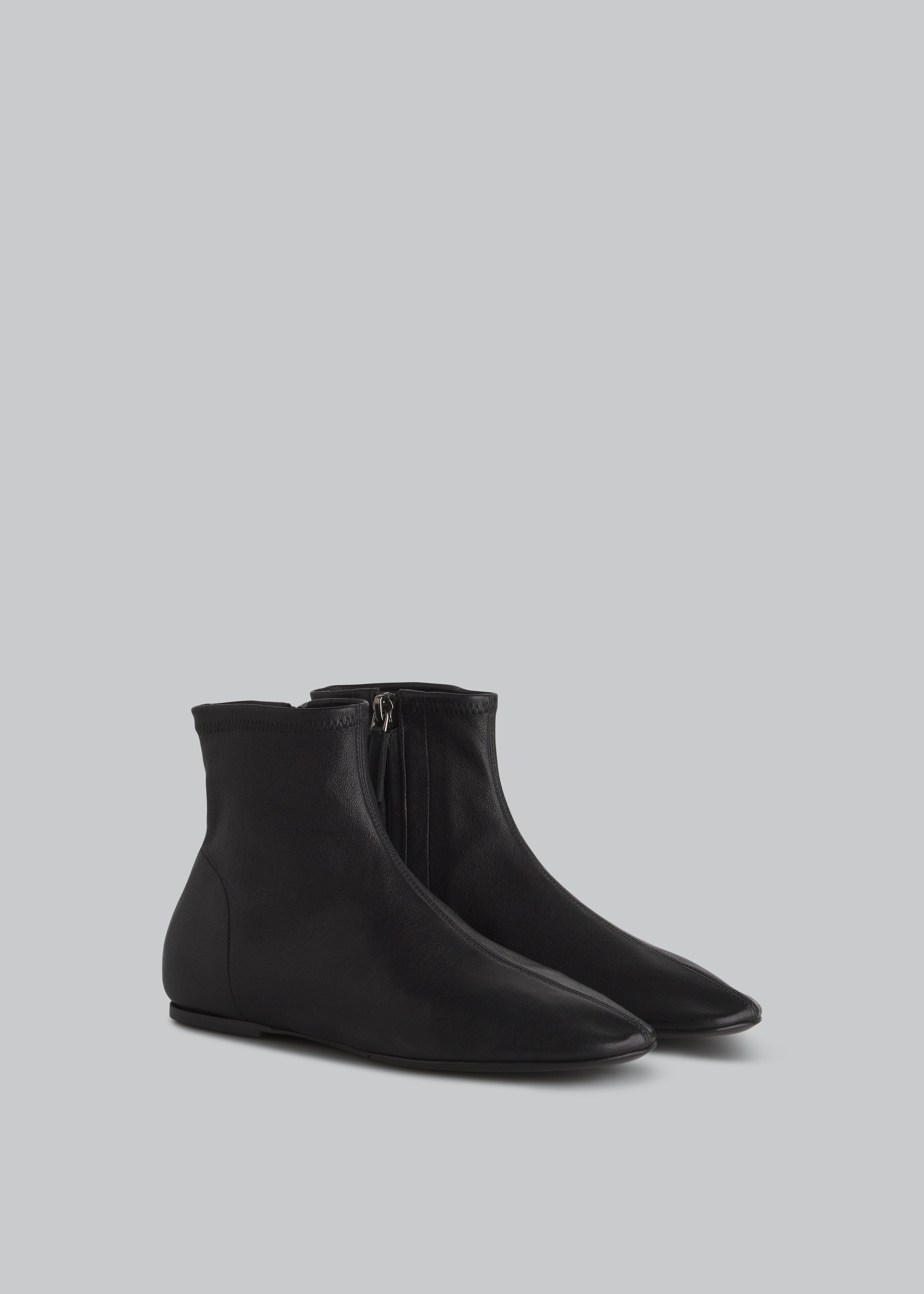 Round Toe Sock Bootie in Lambskin - Black