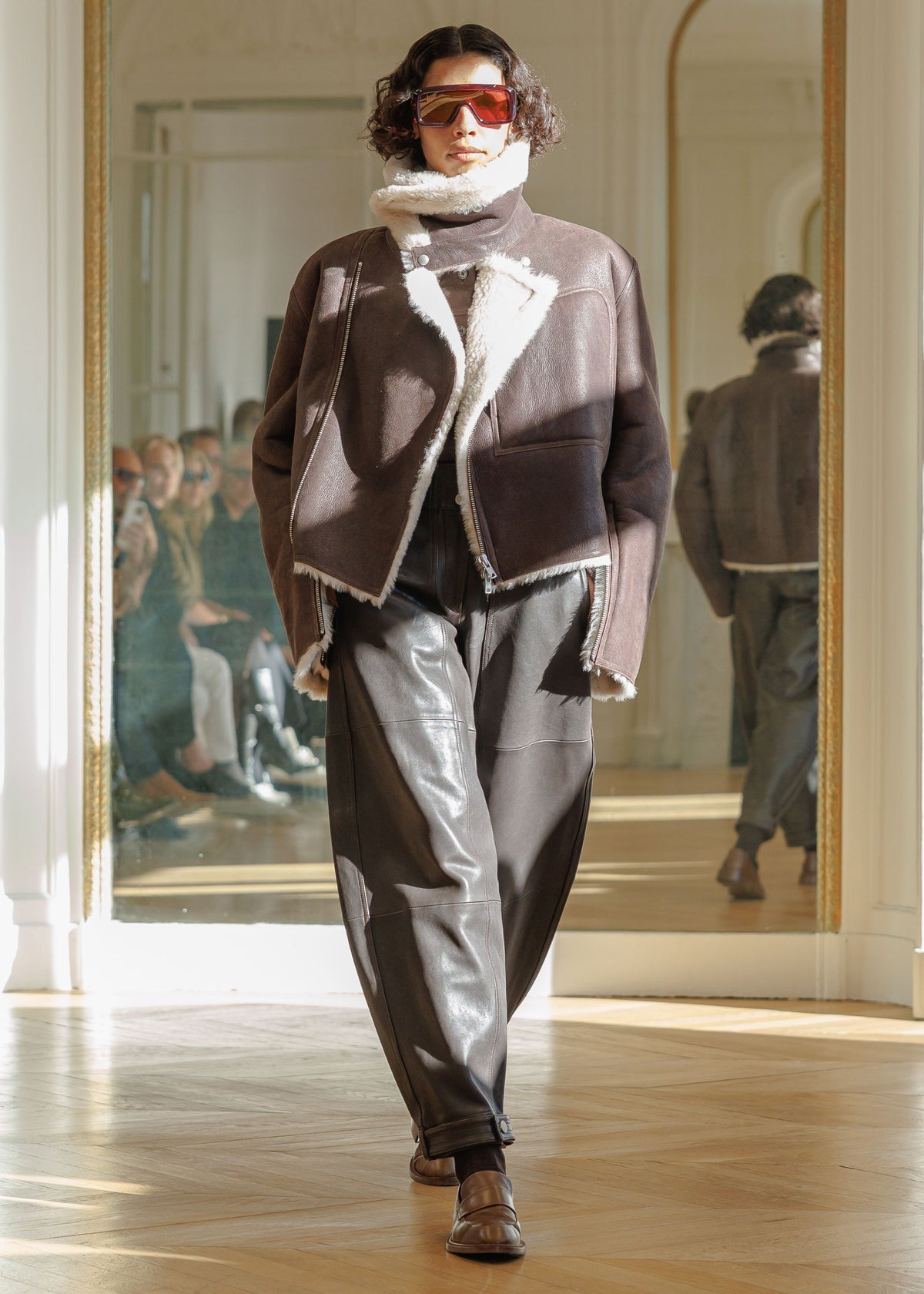 Oversized Shearling Coat - Chocolate