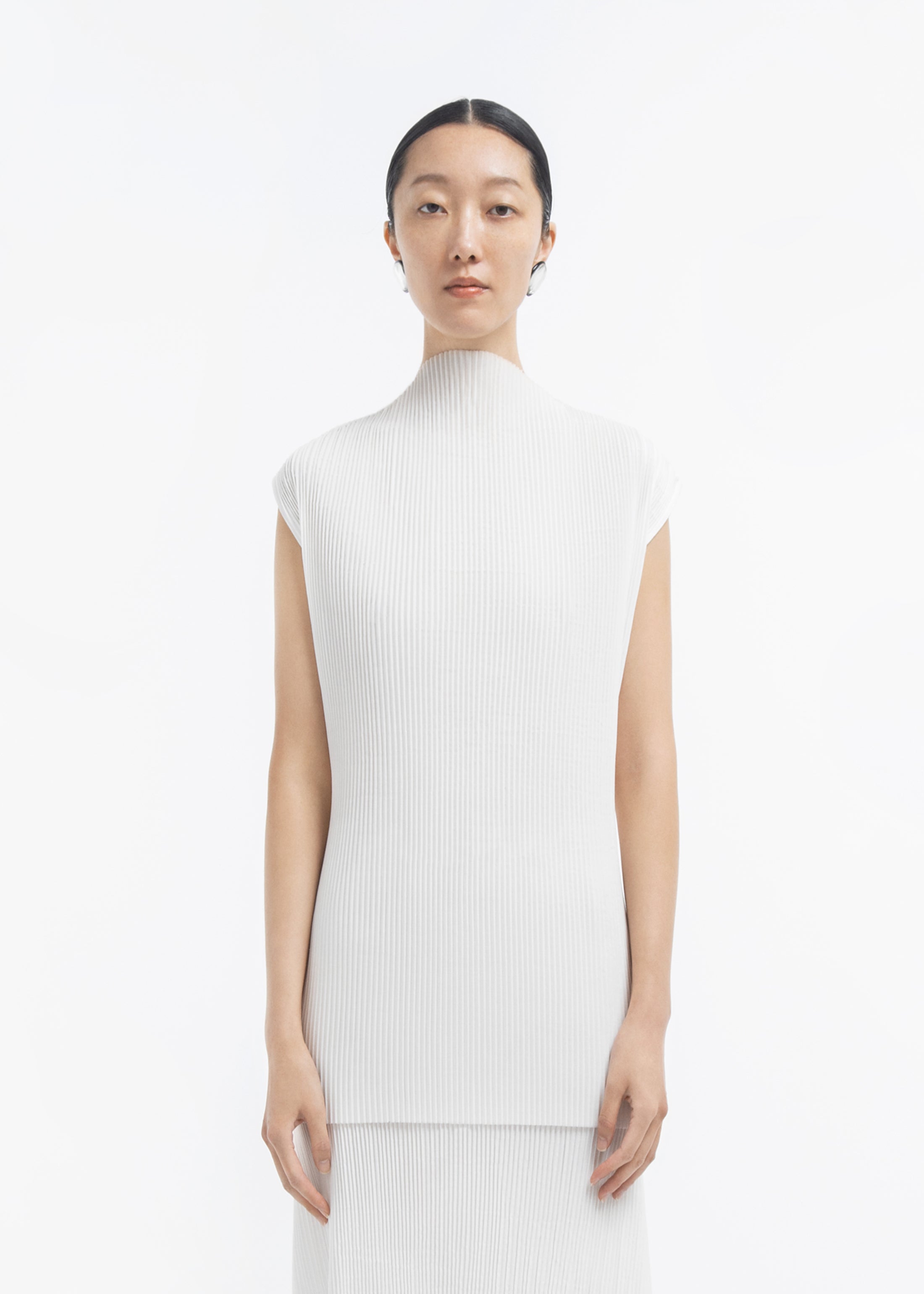 Cap Sleeve Top in Plisse - Off White