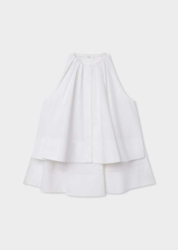 Gathered Tunic Shirt in Cotton Poplin - Optic White - CO