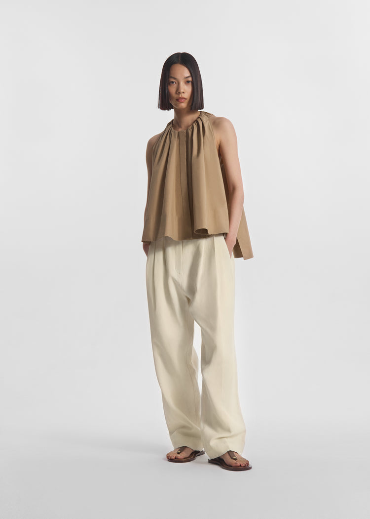 Wide Leg Pleated Pant in Linen - Pearl, image 1 of 4