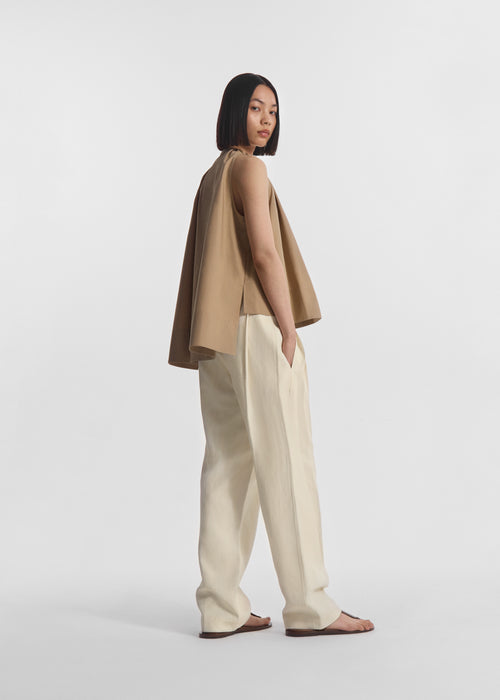 Gathered Tunic Shirt in Cotton Poplin - Camel, image 3 of 5
