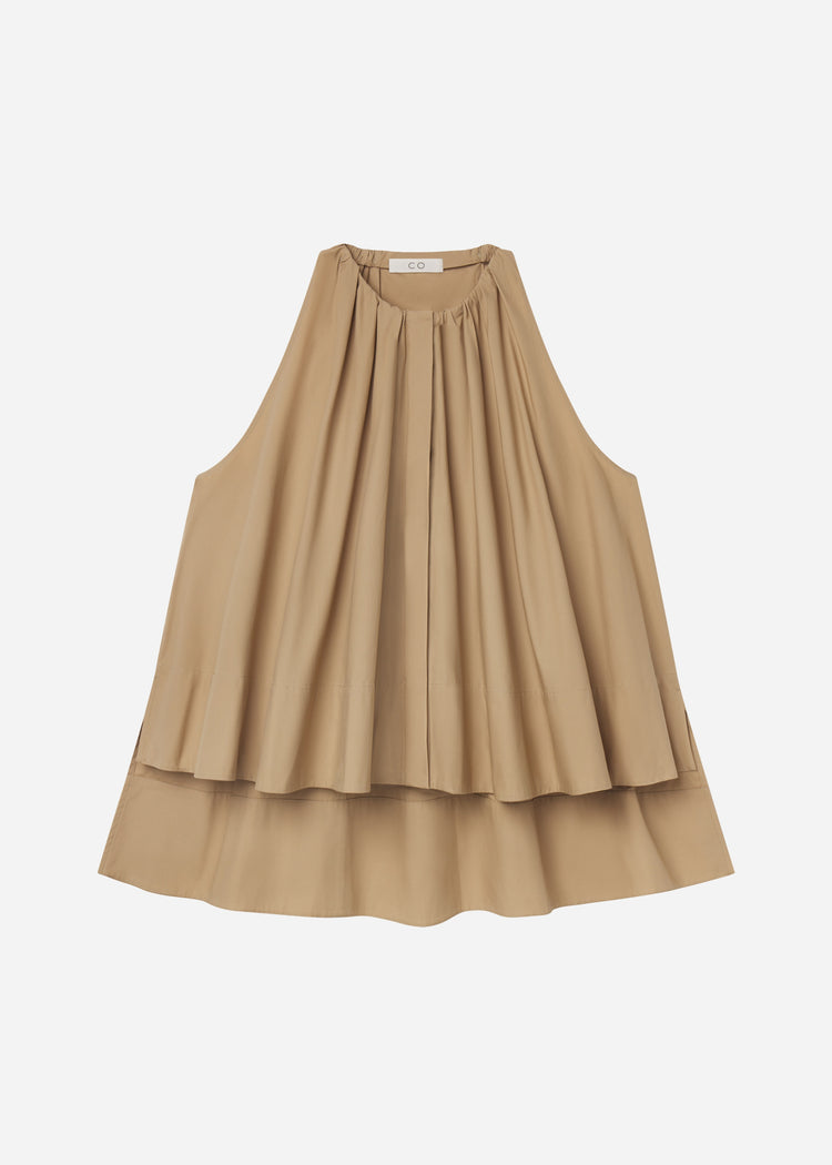 Gathered Tunic Shirt in Cotton Poplin - Camel, image 5 of 5