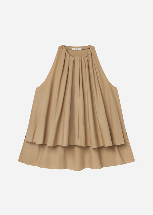 Gathered Tunic Shirt in Cotton Poplin - Camel, image 5 of 5