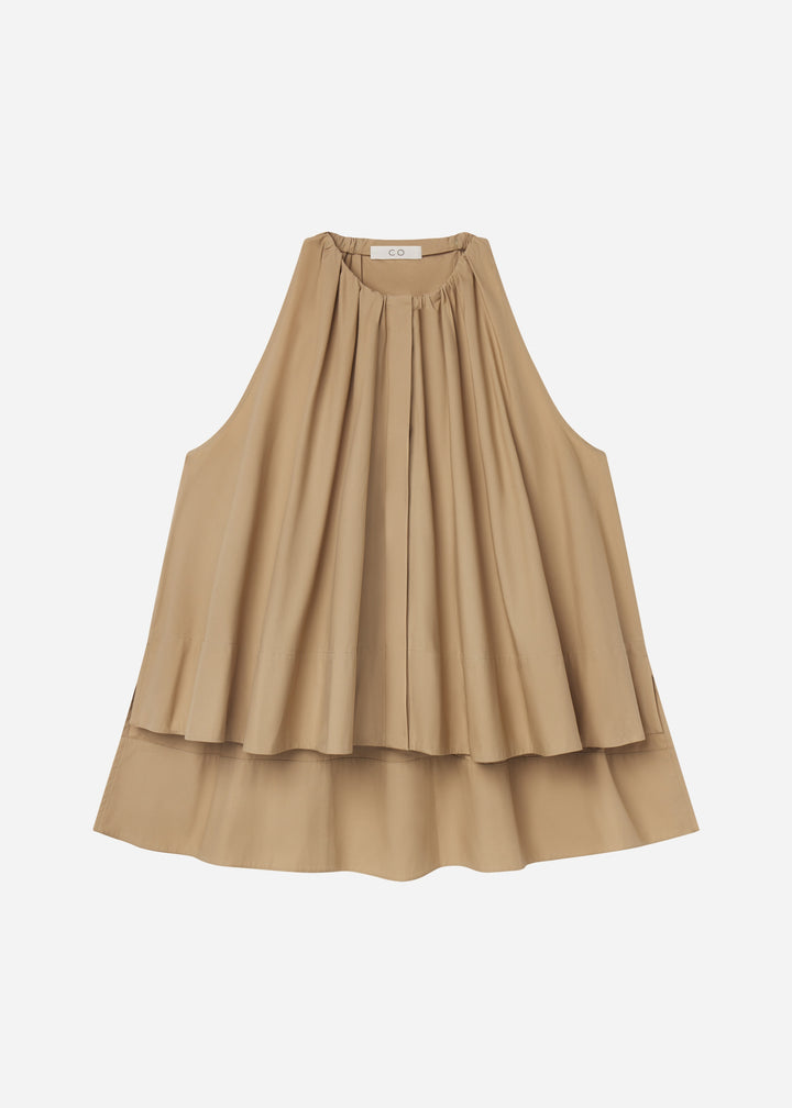 Gathered Tunic Shirt in Cotton Poplin - Camel
