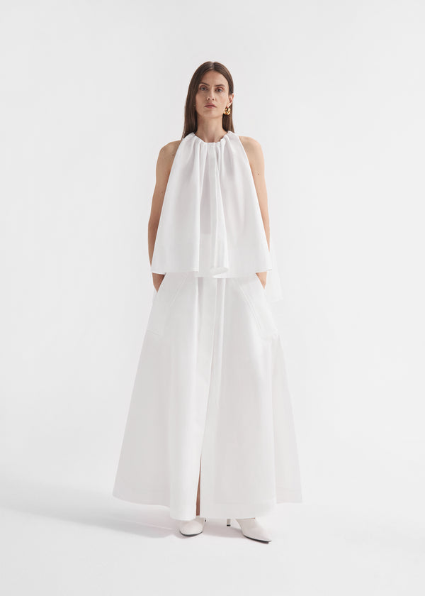 Gathered Tunic Shirt in Cotton Poplin - White, image 1 of 4