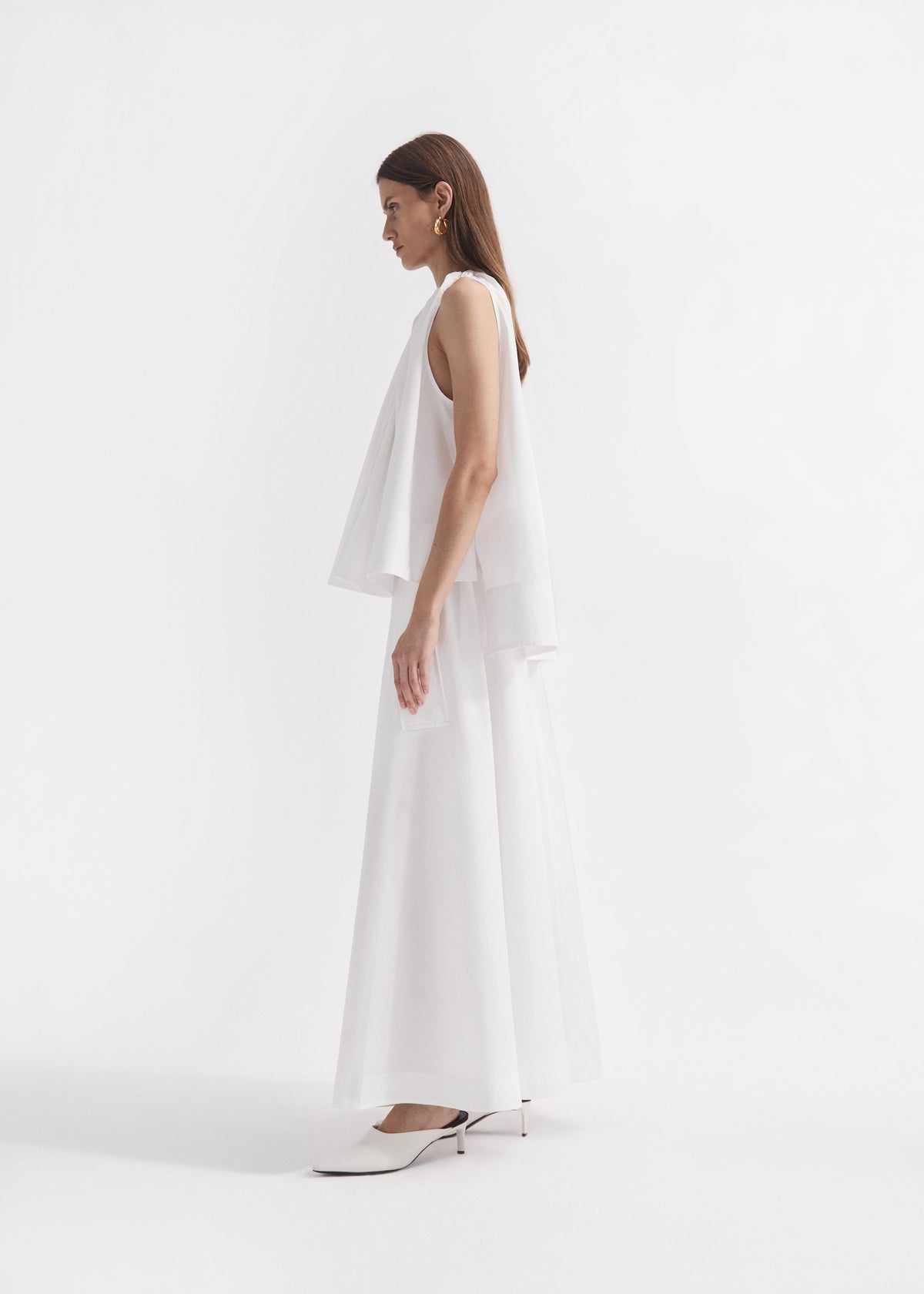 Gathered Tunic Shirt in Cotton Poplin - White, image 3 of 4