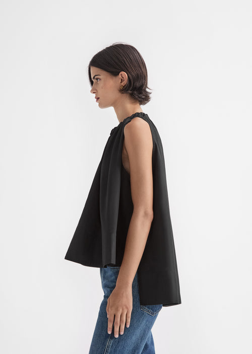 Gathered Tunic Shirt in Cotton Poplin - Black, image 2 of 6
