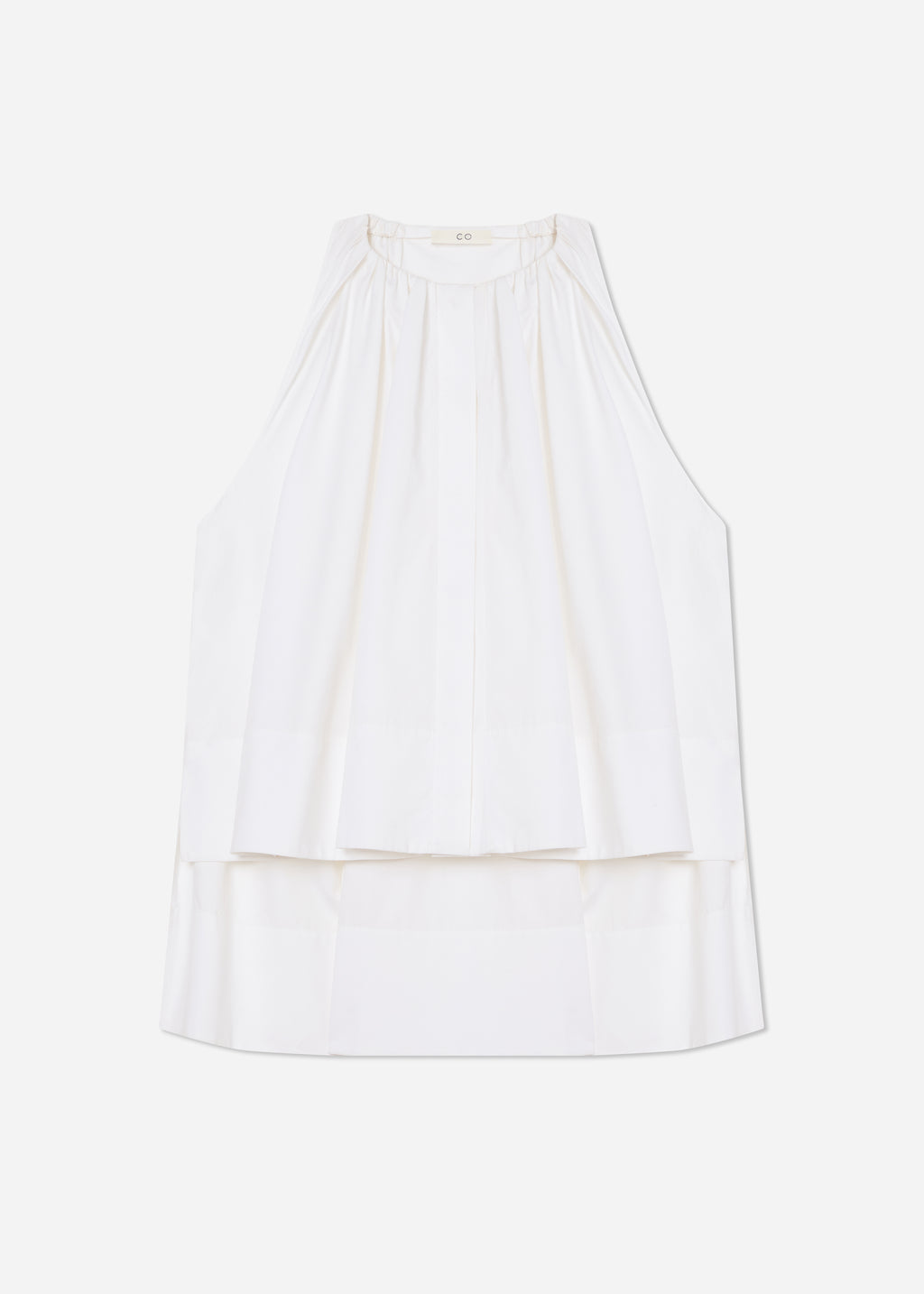 Gathered Tunic Shirt in Cotton Sateen - White - CO