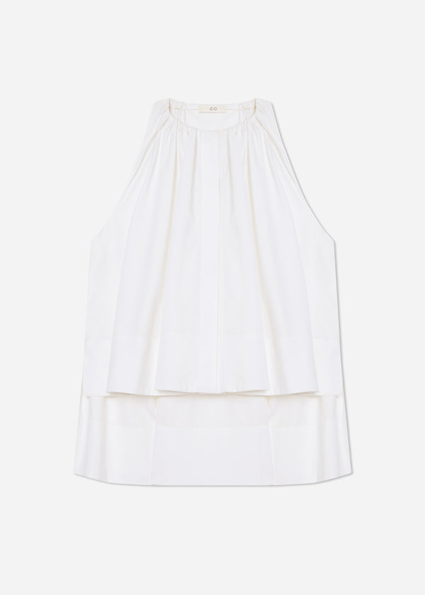 Gathered Tunic Shirt in Cotton Sateen - White - CO