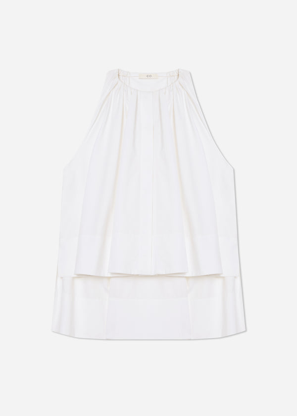 Gathered Tunic Shirt in Cotton Sateen - White - CO