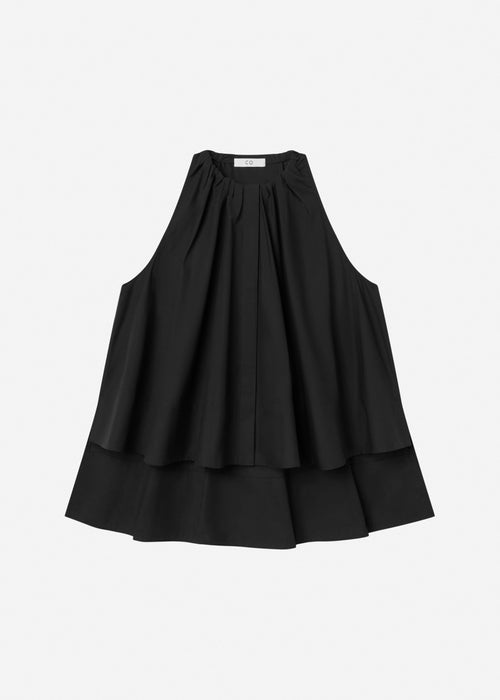 Gathered Tunic Shirt in Cotton Poplin - Black, image 5 of 5
