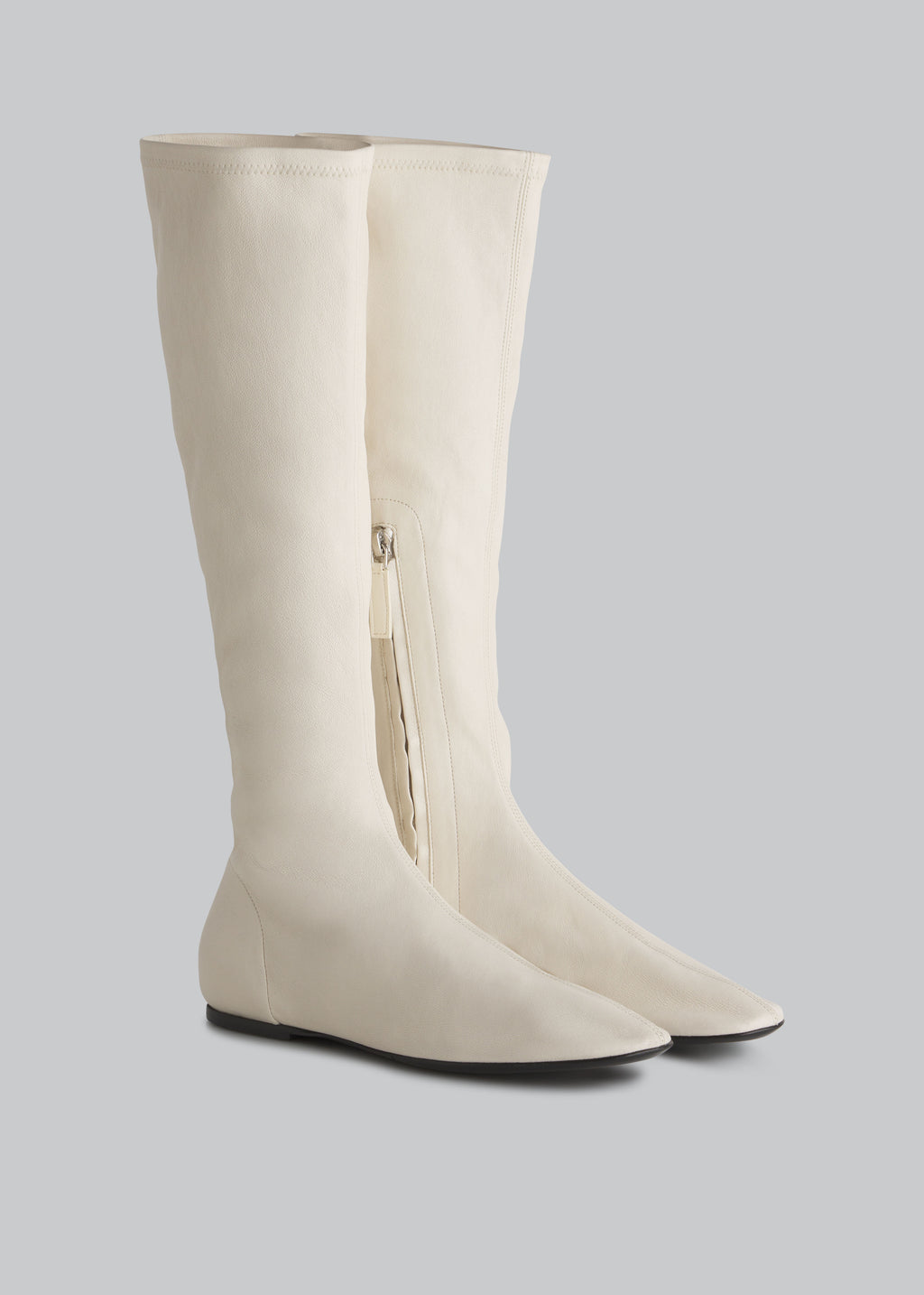 Round Toe Knee High Bootie in Lambskin - Ivory - CO