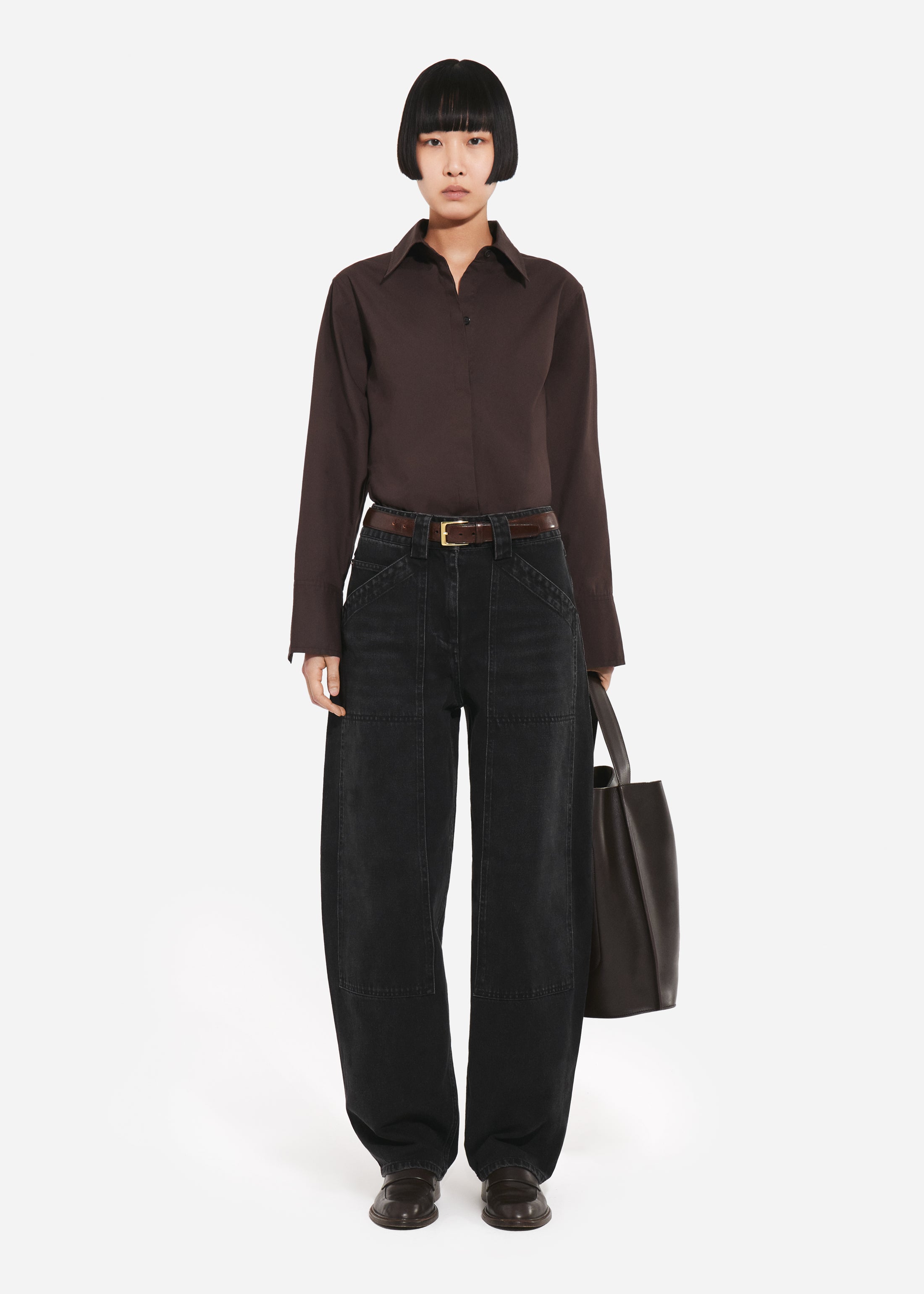 Fitted Shirt in Cotton Poplin - Chocolate