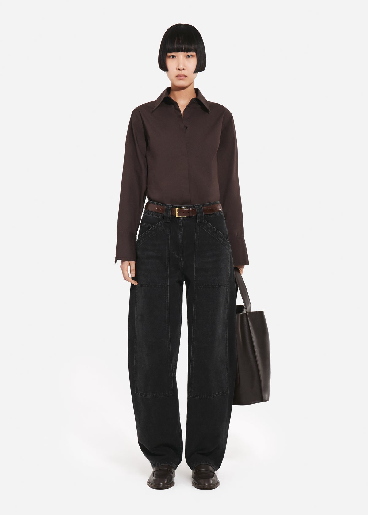 Fitted Shirt in Cotton Poplin - Chocolate, image 1 of 4