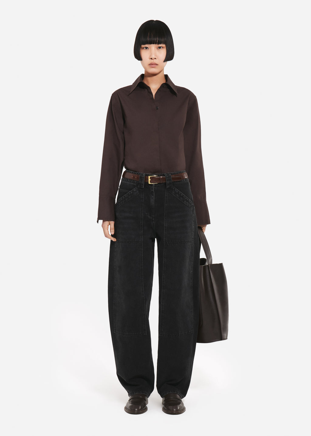 Fitted Shirt in Cotton Poplin - Chocolate - CO