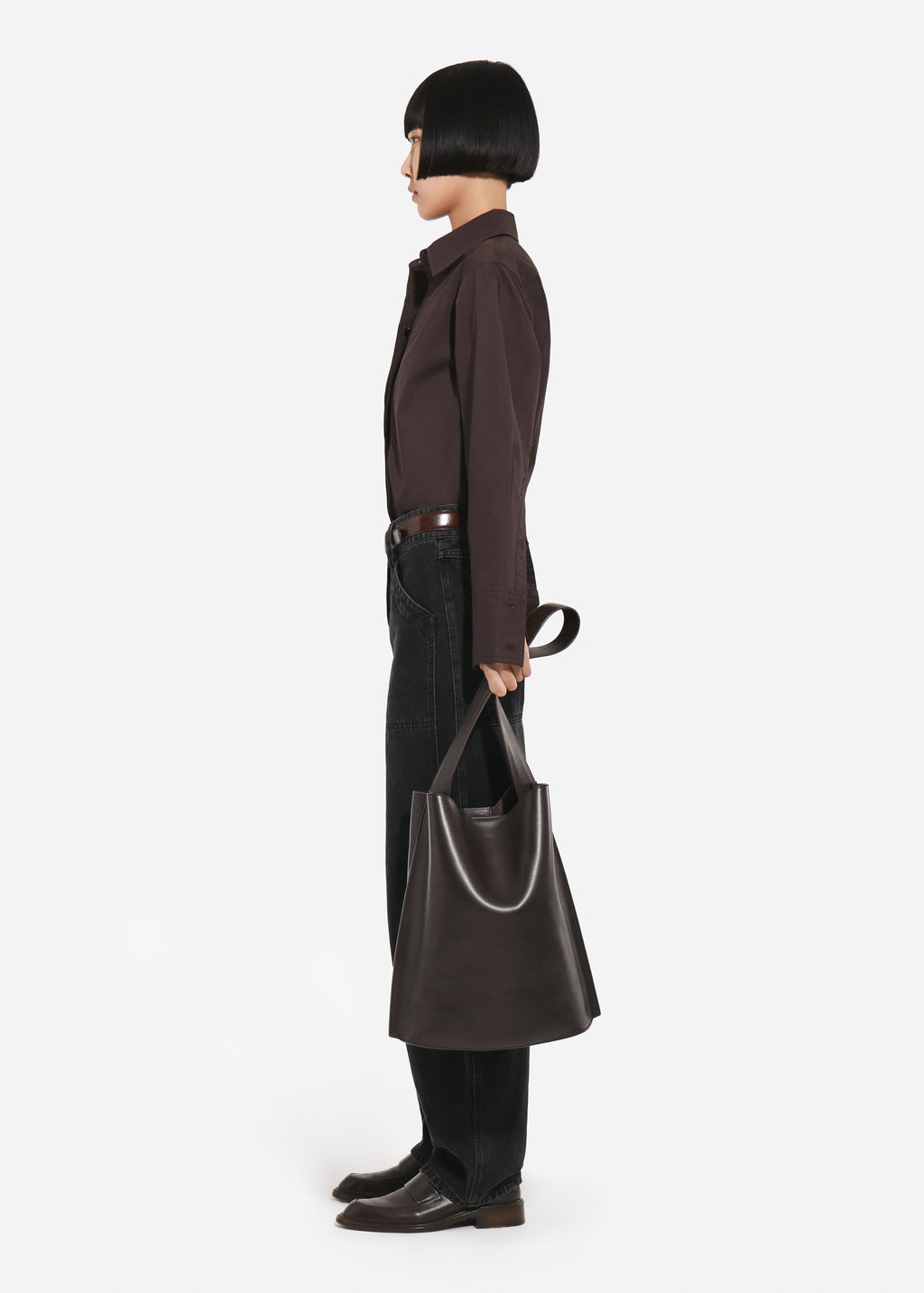 Fitted Shirt in Cotton Poplin - Chocolate - CO