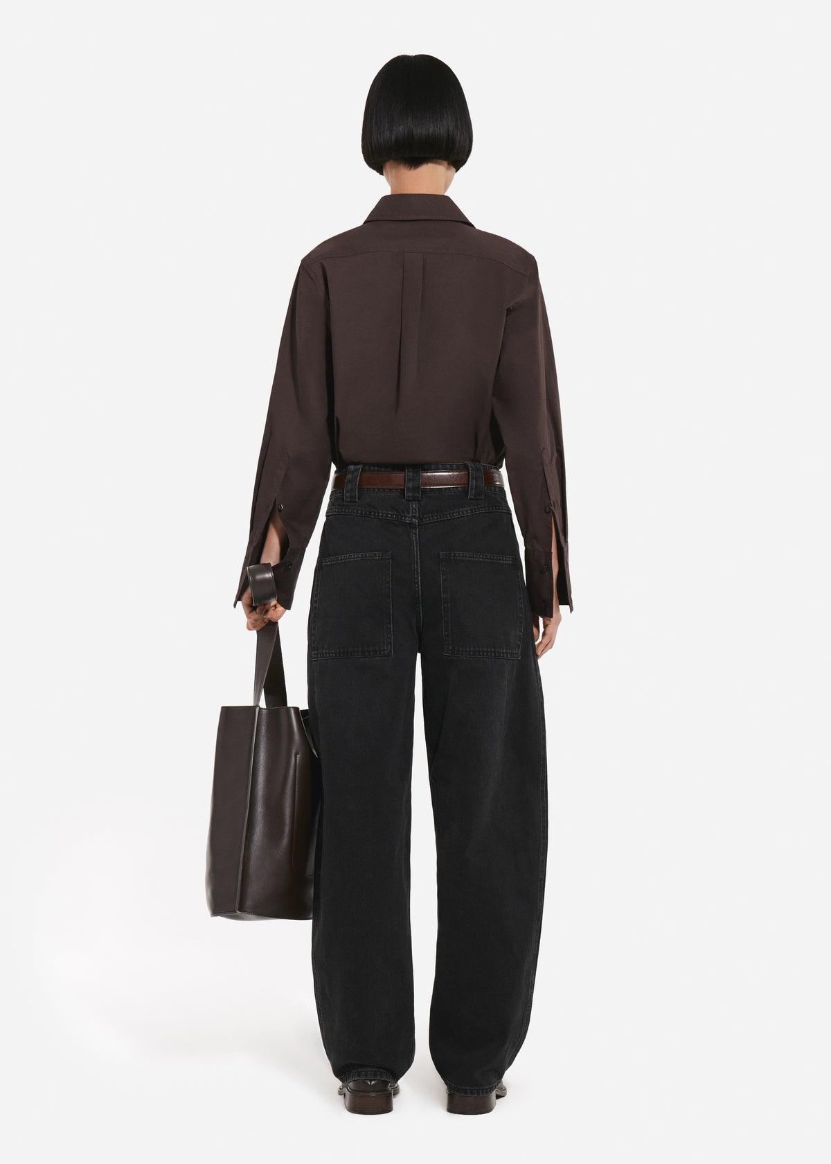 Fitted Shirt in Cotton Poplin - Chocolate, image 3 of 4