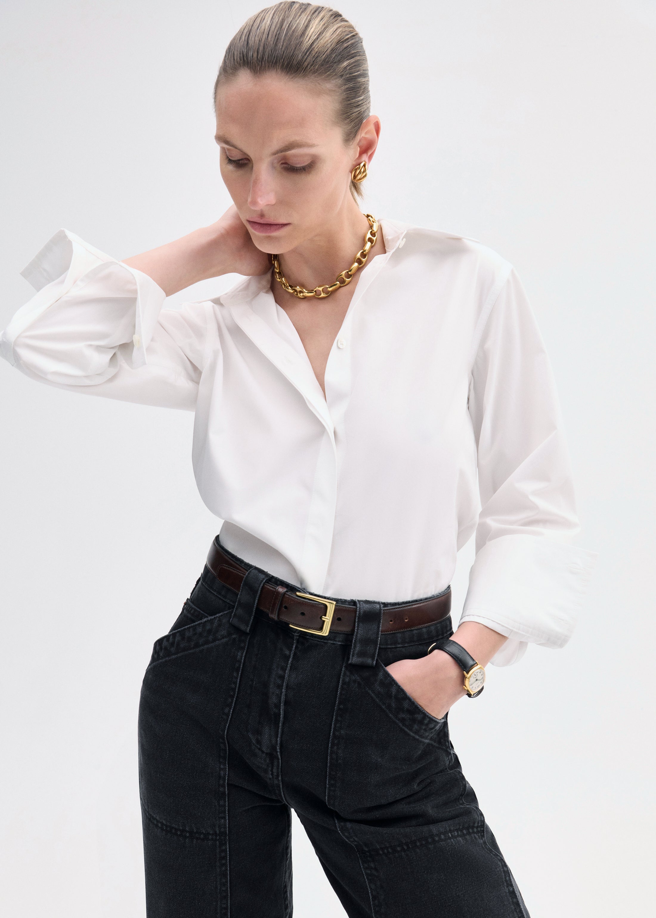 Fitted Shirt in Cotton Poplin - White