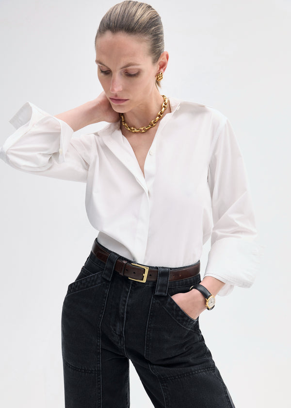 Fitted Shirt in Cotton Poplin - White - CO
