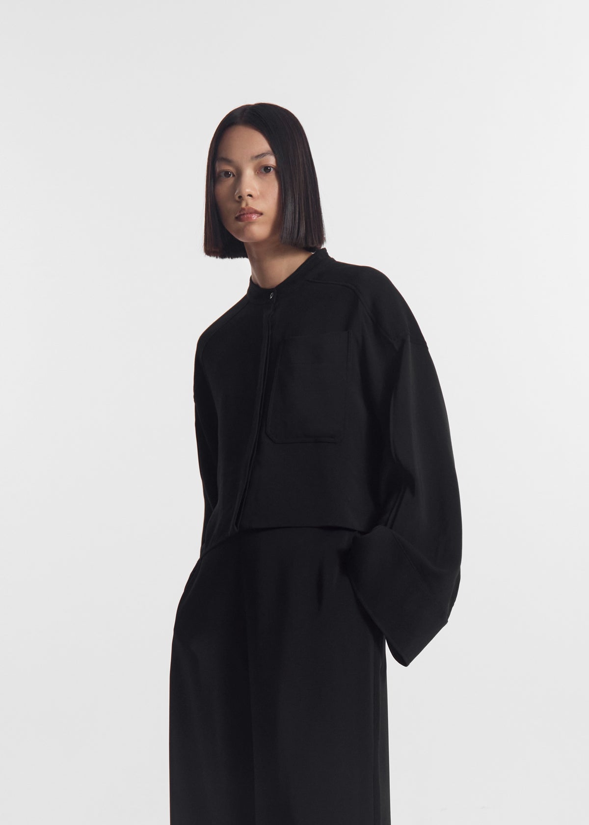 Bell Sleeve Blouse in Crepe - Black, image 1 of 5