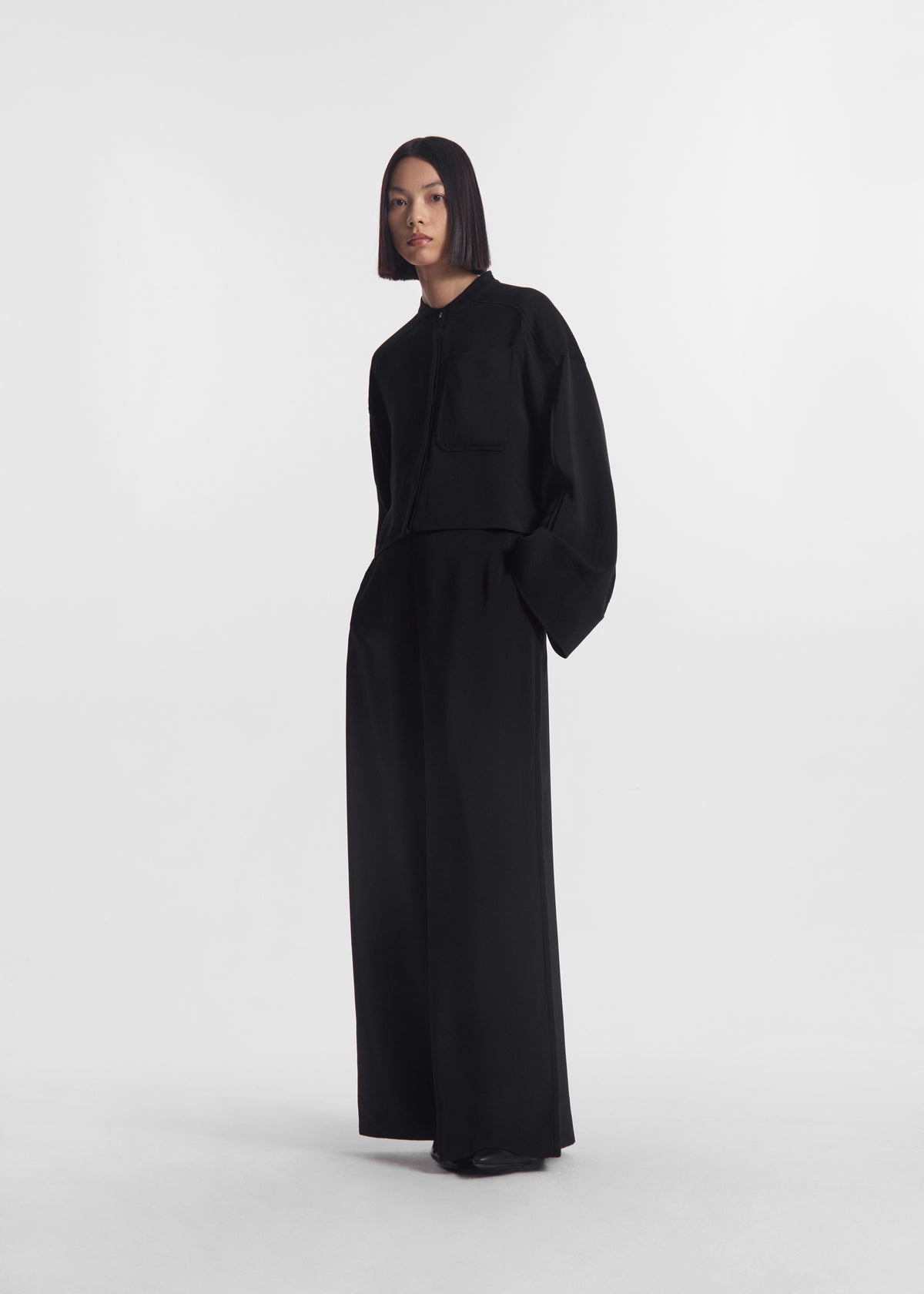 Wide Leg Pant in Crepe - Black, image 1 of 4