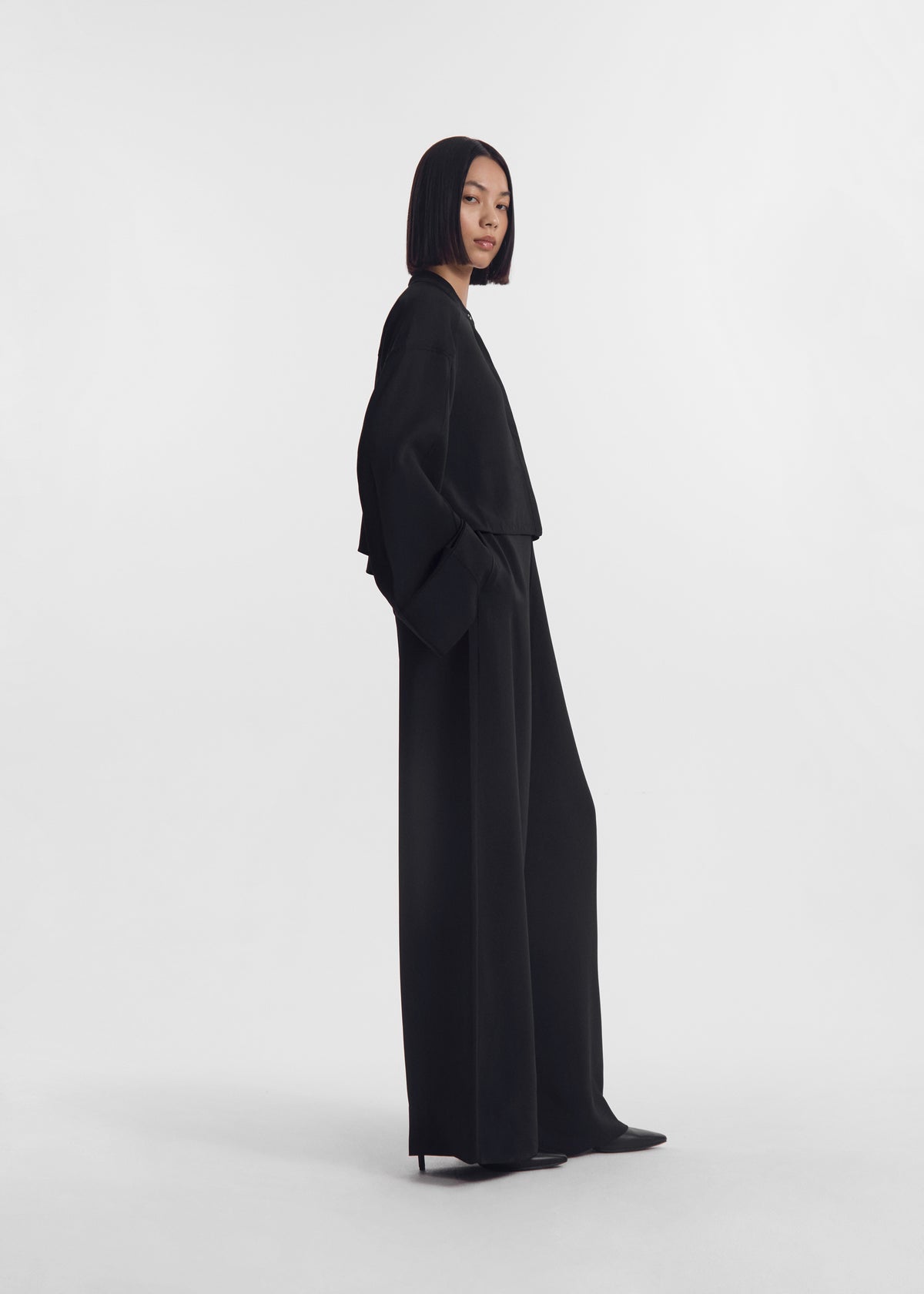 Wide Leg Pant in Crepe - Black, image 2 of 4