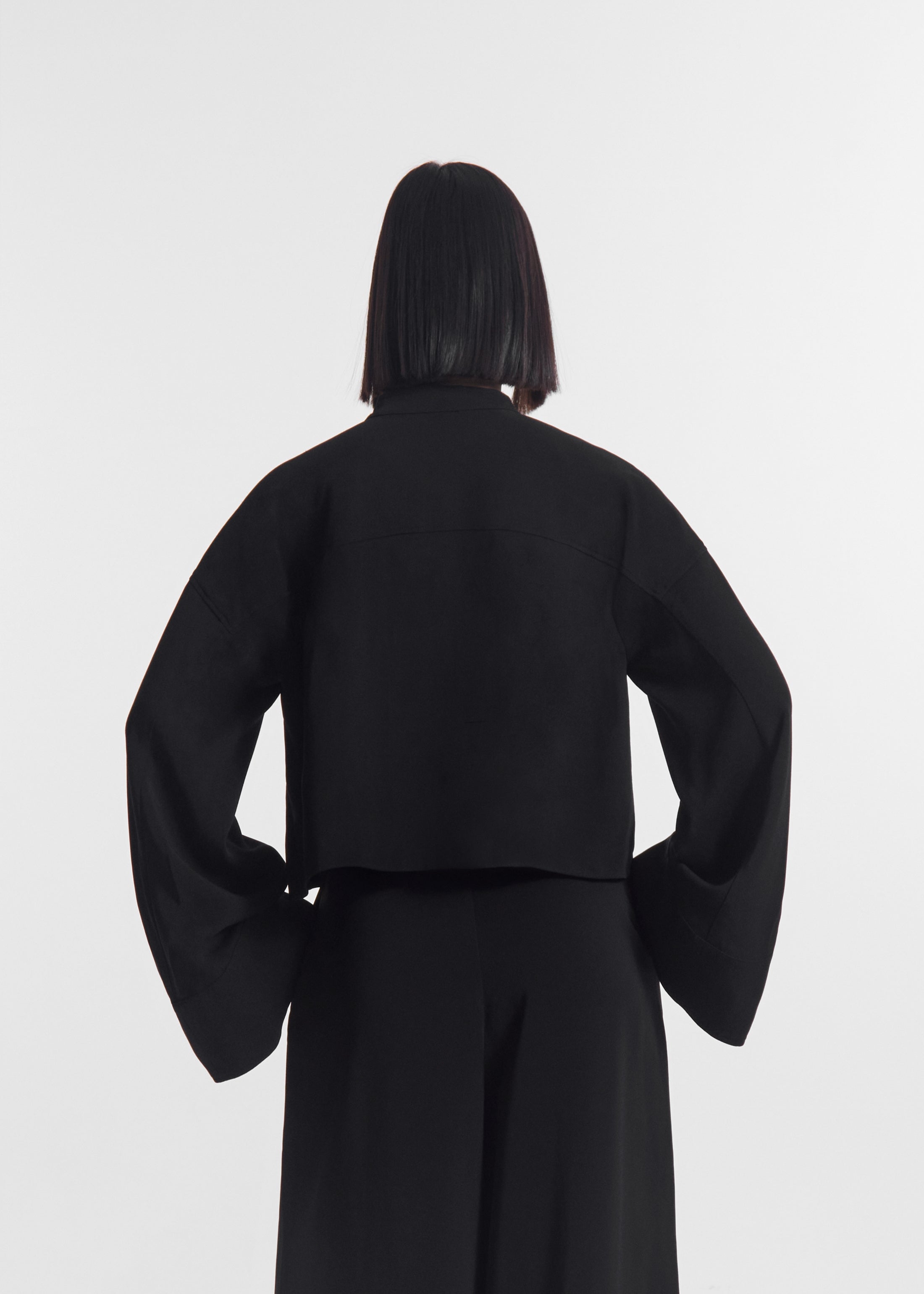 Bell Sleeve Blouse in Crepe - Black
