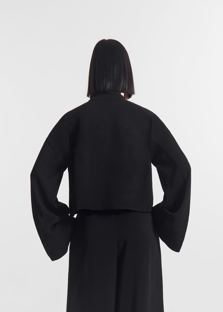 Bell Sleeve Blouse in Crepe - Black, image 4 of 5