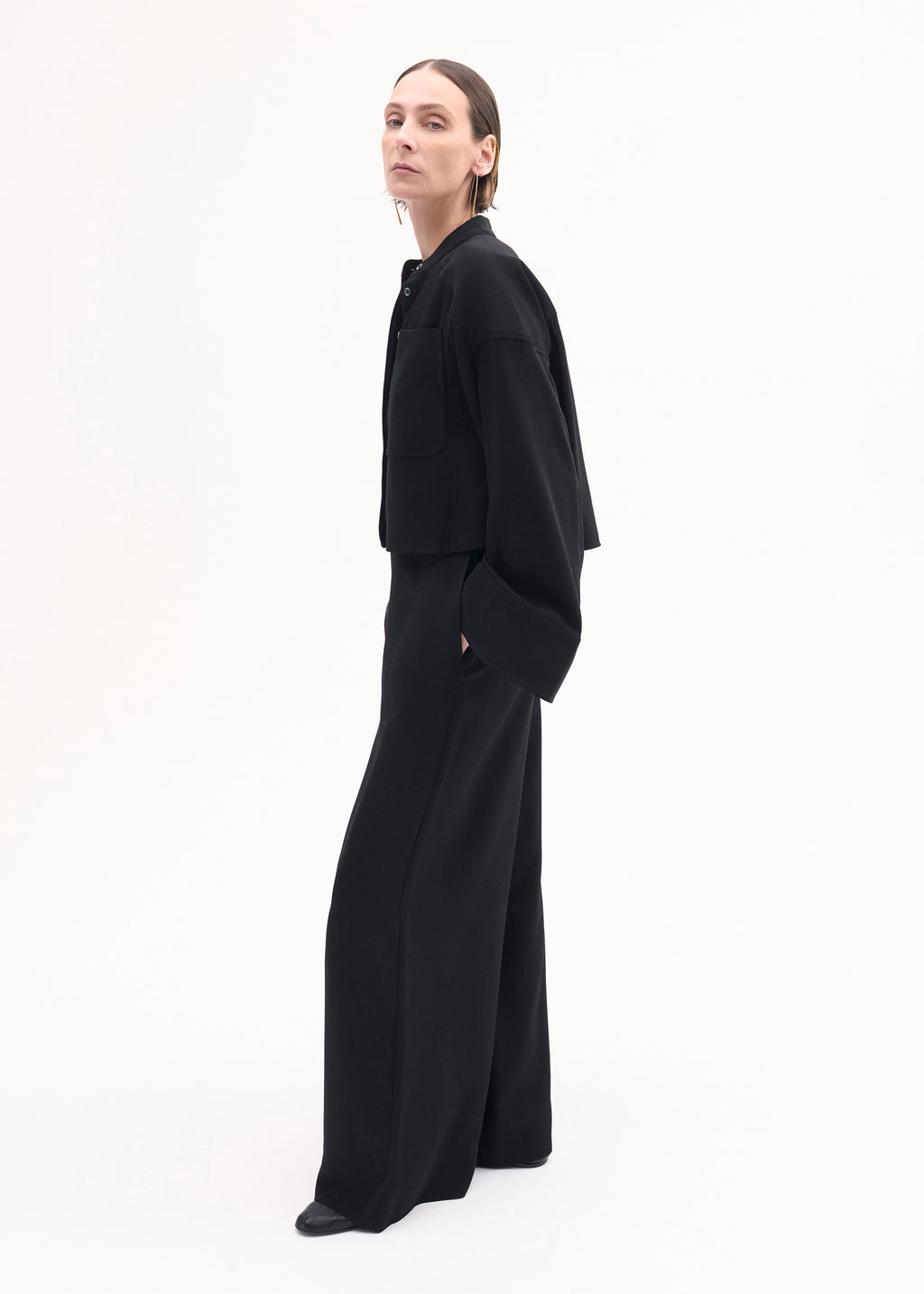 Bell Sleeve Blouse in Crepe - Black - CO