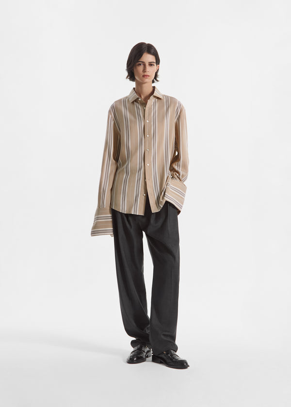 Striped Shirt in Silk - Khaki Stripe - CO