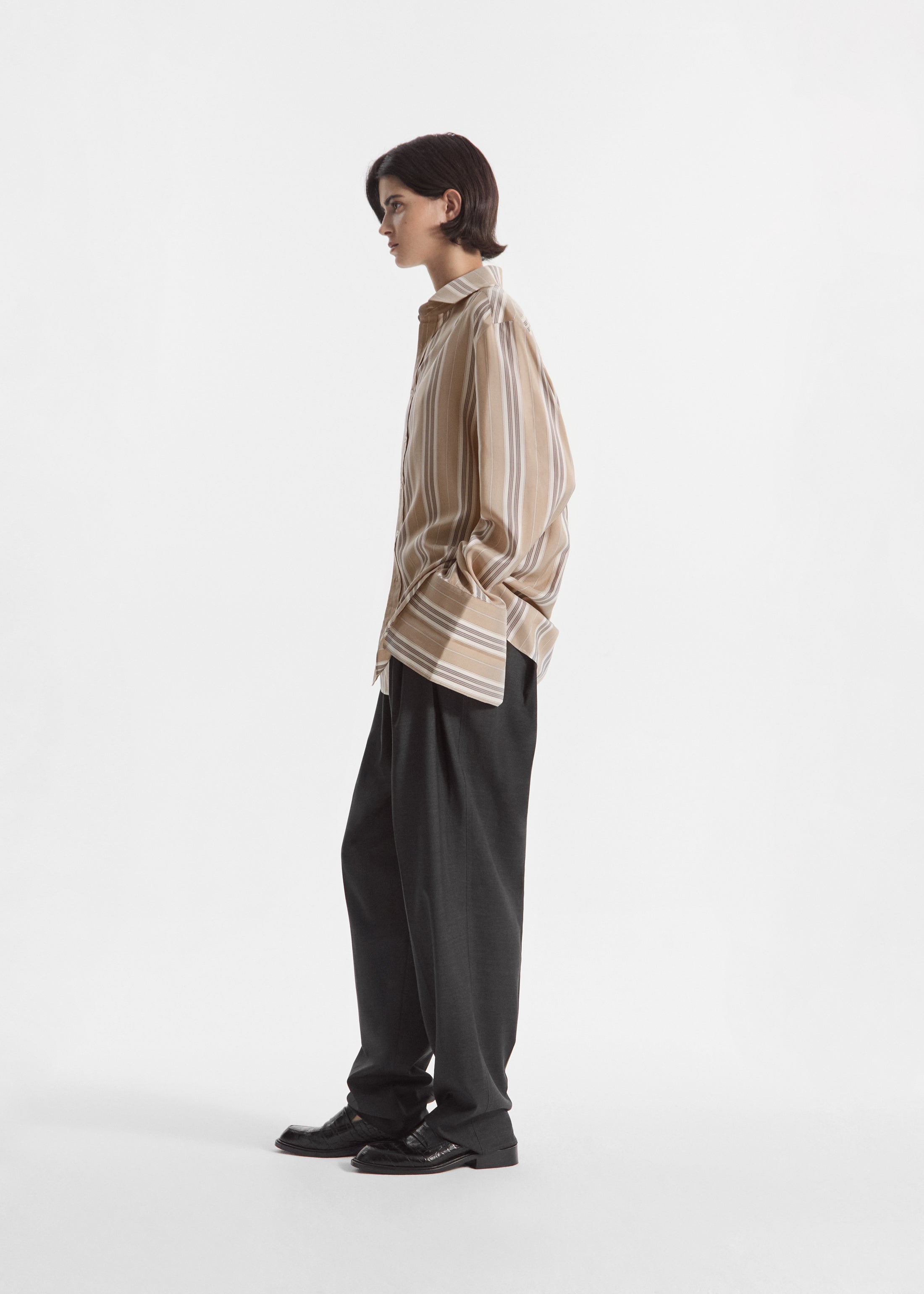 Striped Shirt in Silk - Khaki Stripe