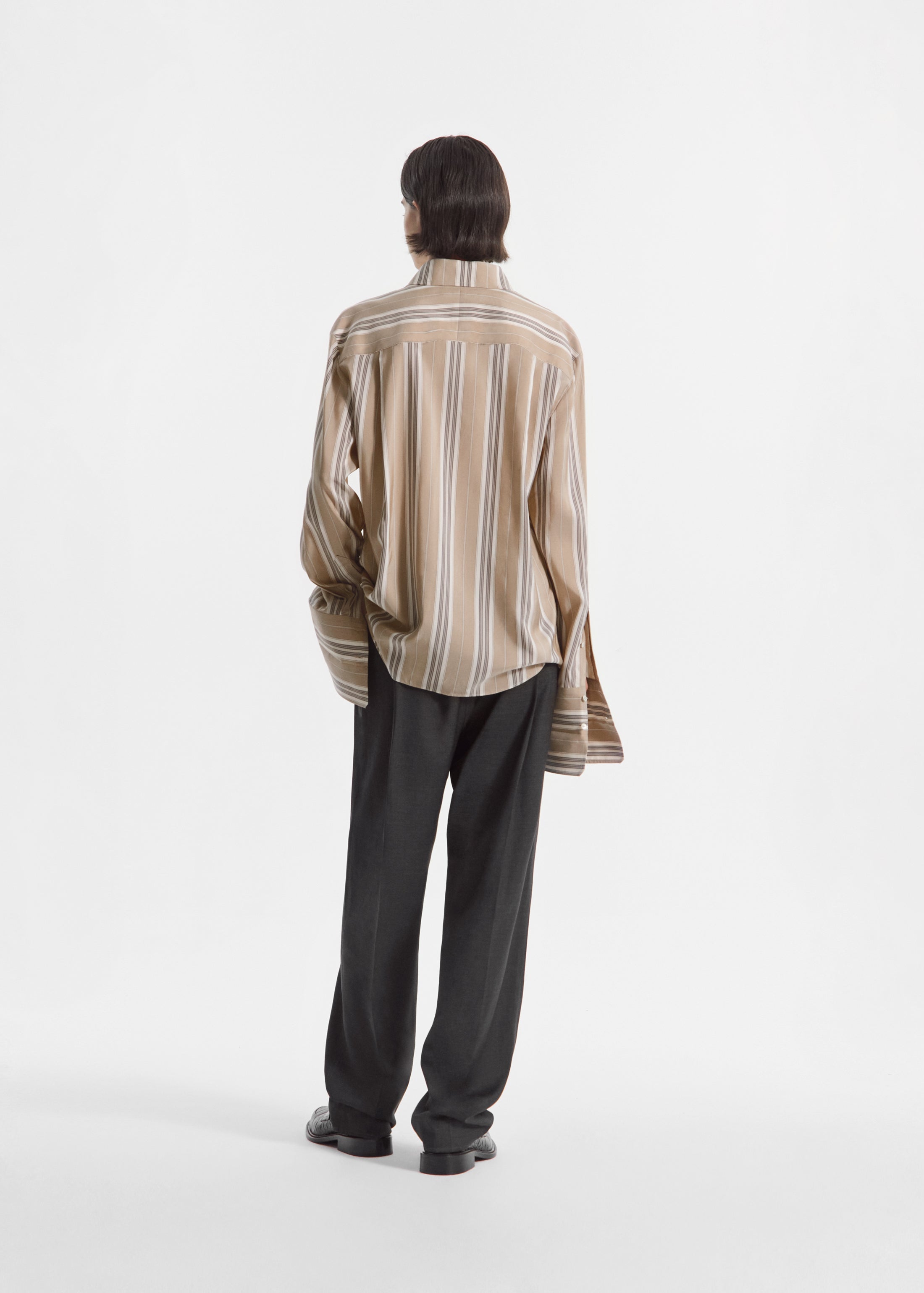 Striped Shirt in Silk - Khaki Stripe