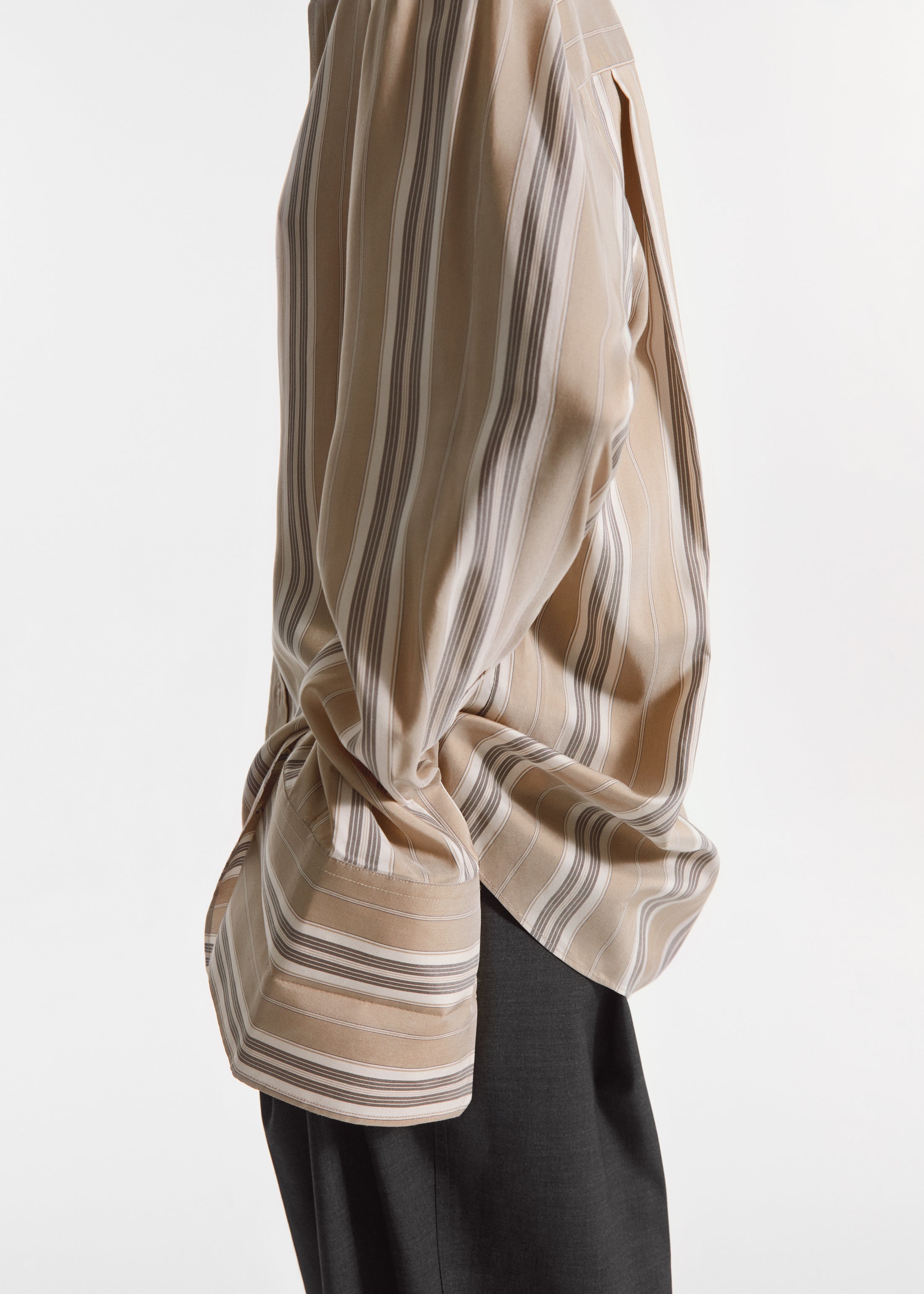 Striped Shirt in Silk - Khaki Stripe