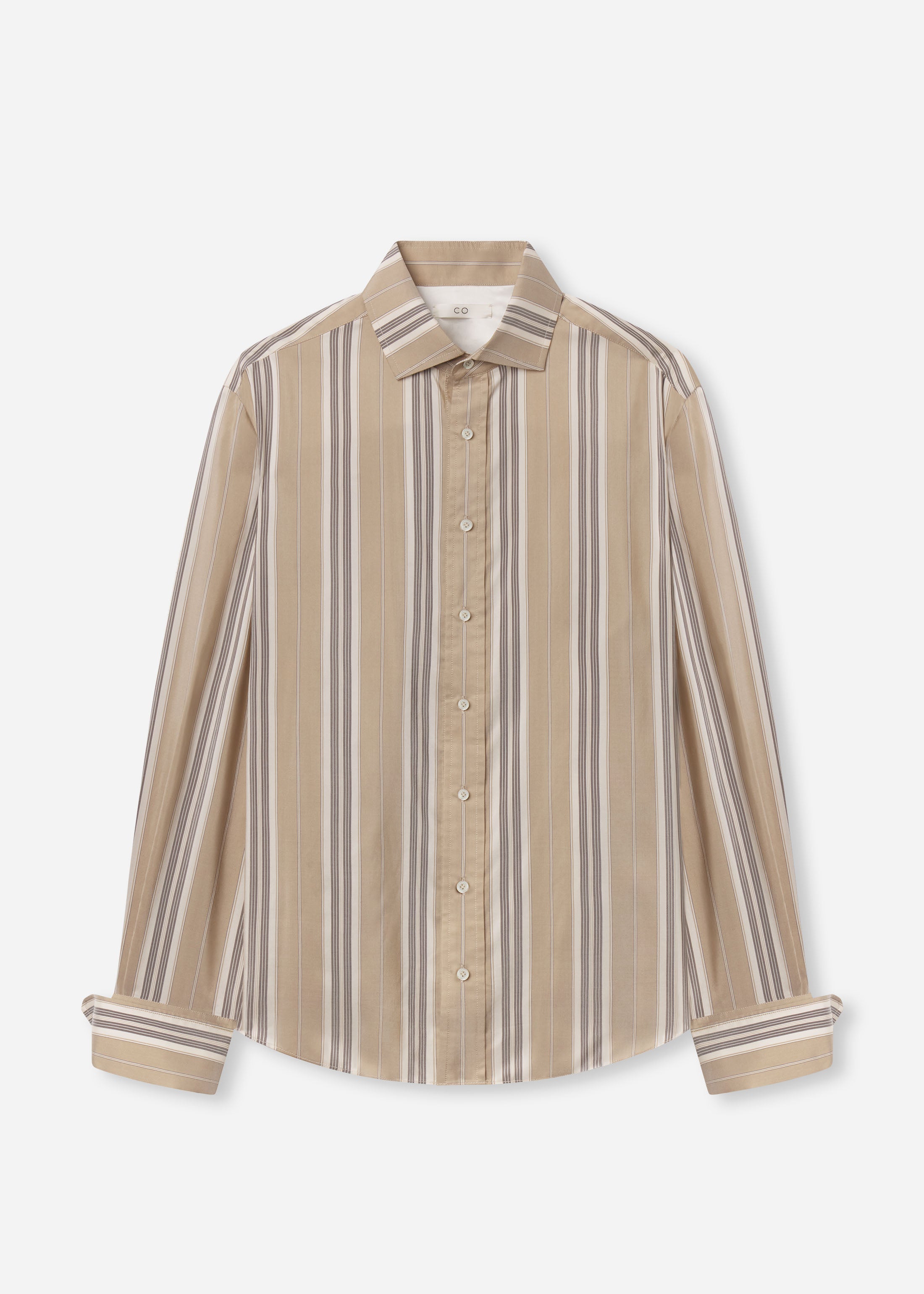 Striped Shirt in Silk - Khaki Stripe