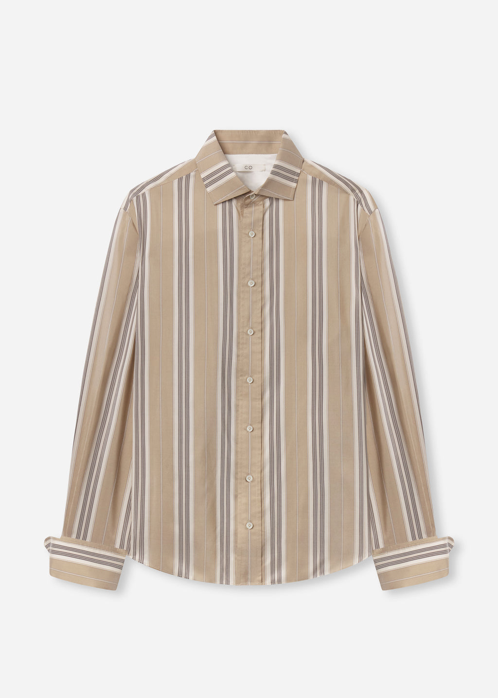 Striped Shirt in Silk - Khaki Stripe - CO