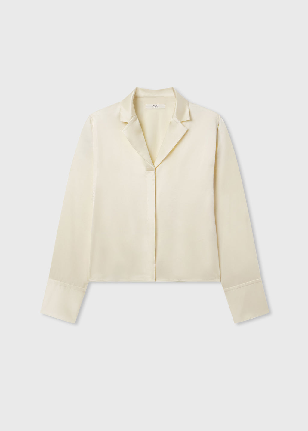 Relaxed V-Neck Shirt in Silk Charmeuse - Pearl - CO