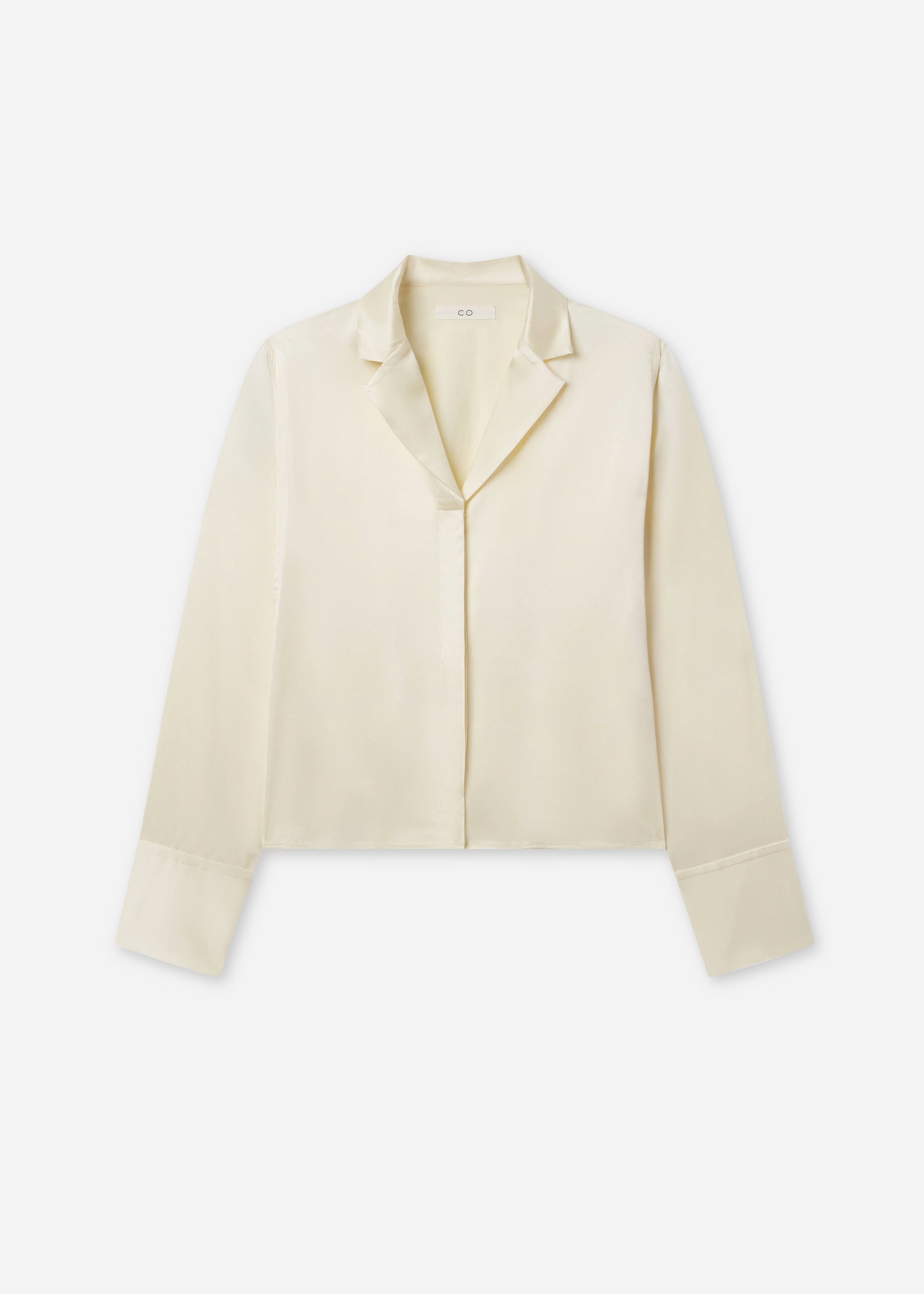 Relaxed V-Neck Shirt in Silk Charmeuse - Pearl