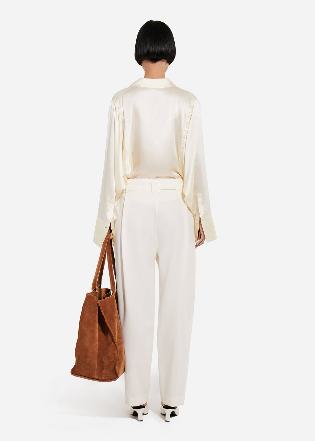 Belted Pleated Pant in Cotton - Milk - CO