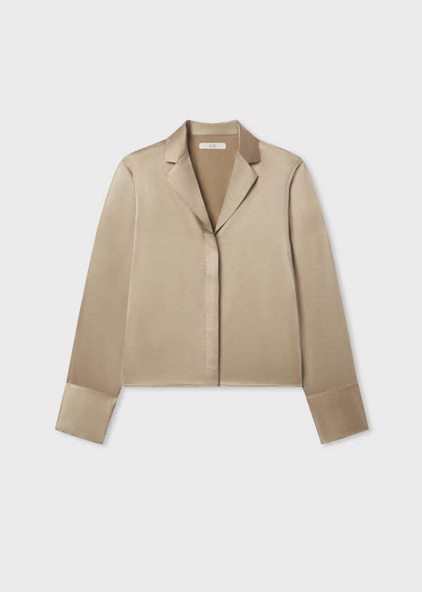 Relaxed V-Neck Shirt in Silk Charmeuse - Sesame - CO