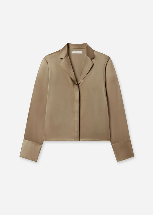 Relaxed V-Neck Shirt in Silk Charmeuse - Sesame - CO