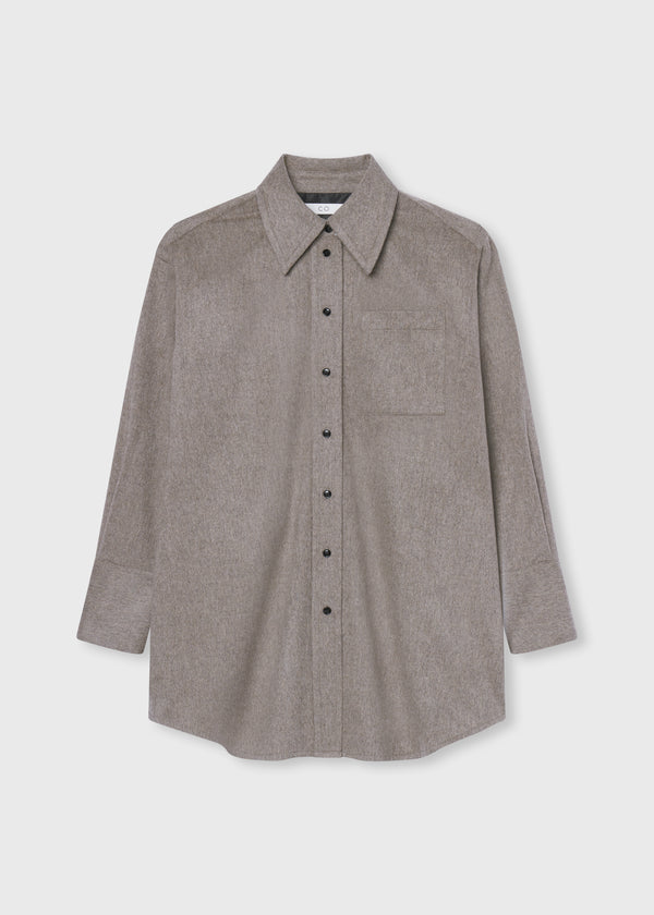 Tailored Flannel Shirt in Wool Cashmere - Oatmeal - CO