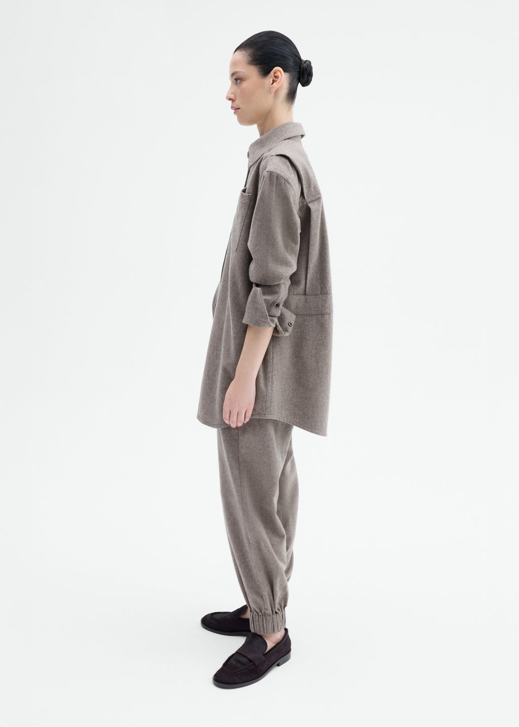 Tailored Flannel Shirt in Wool Cashmere - Oatmeal - CO