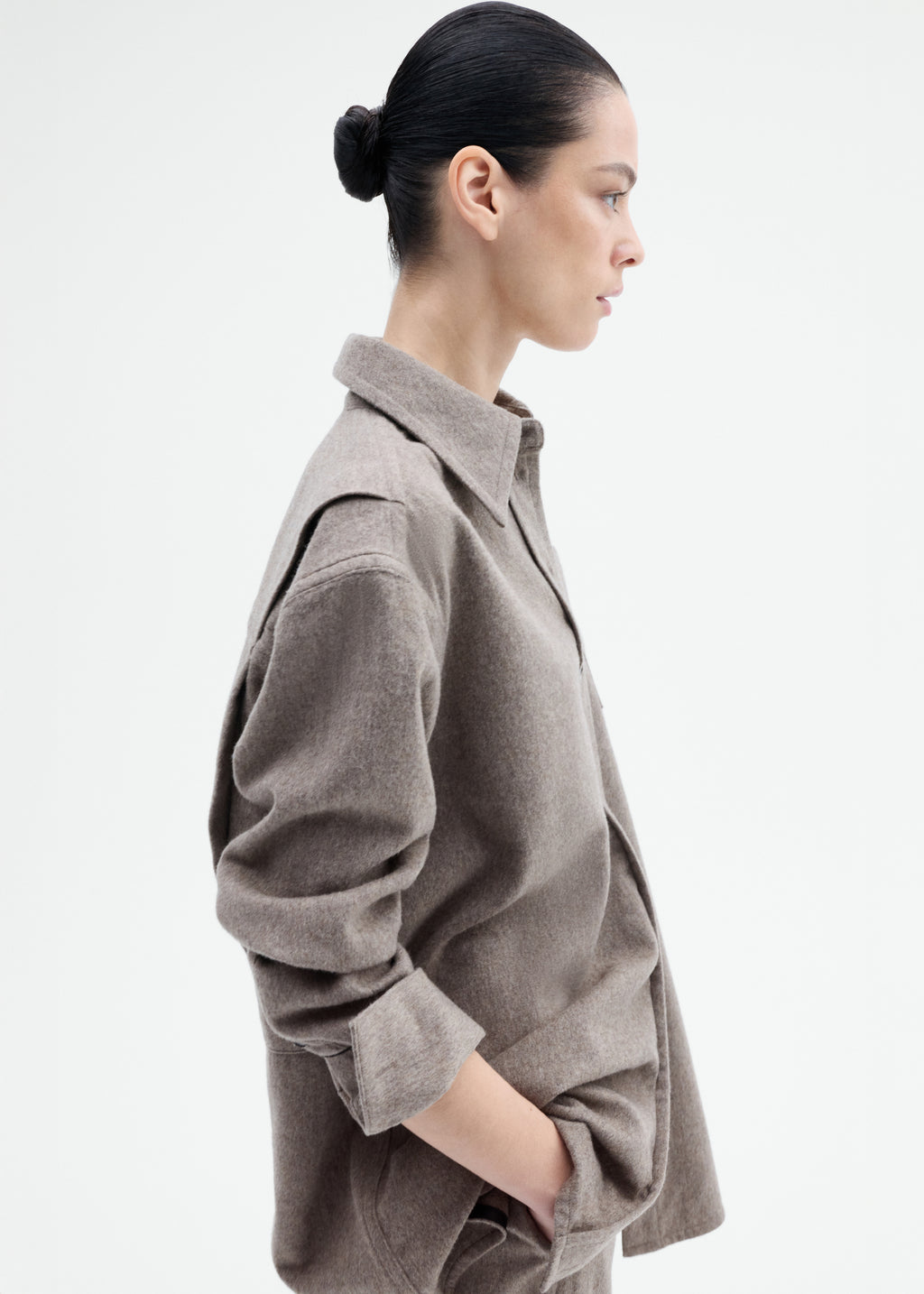 Tailored Flannel Shirt in Wool Cashmere - Oatmeal - CO