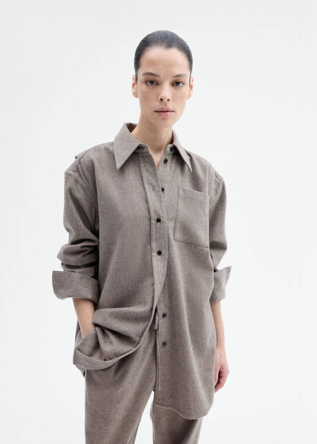 Tailored Flannel Shirt in Wool Cashmere - Oatmeal - CO