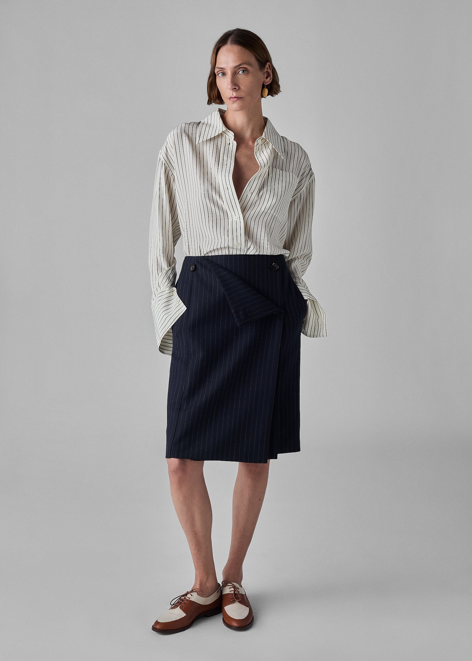 Wrap Skirt in Virgin Wool - Navy Stripe - CO