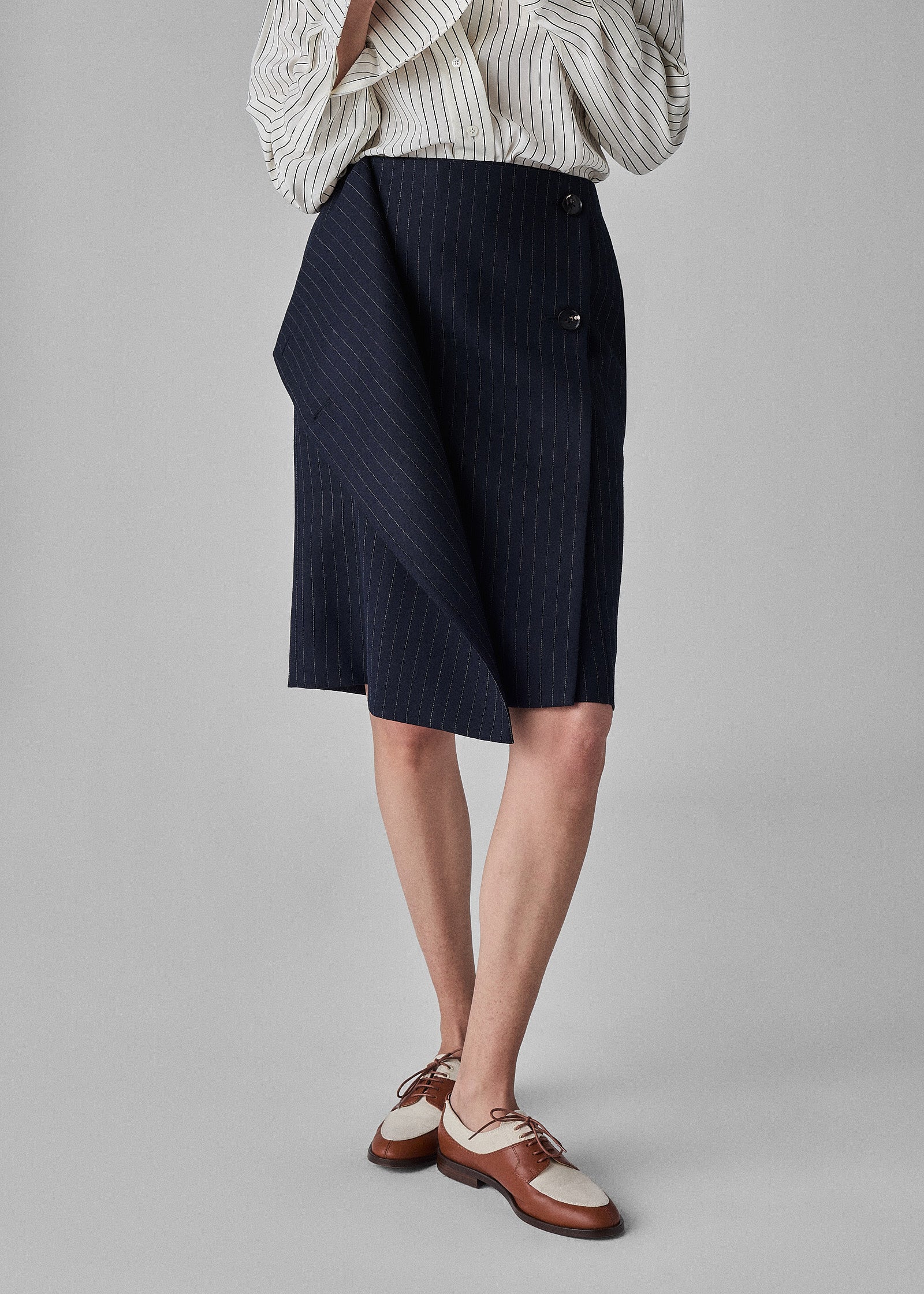 Wrap Skirt in Virgin Wool - Navy Stripe