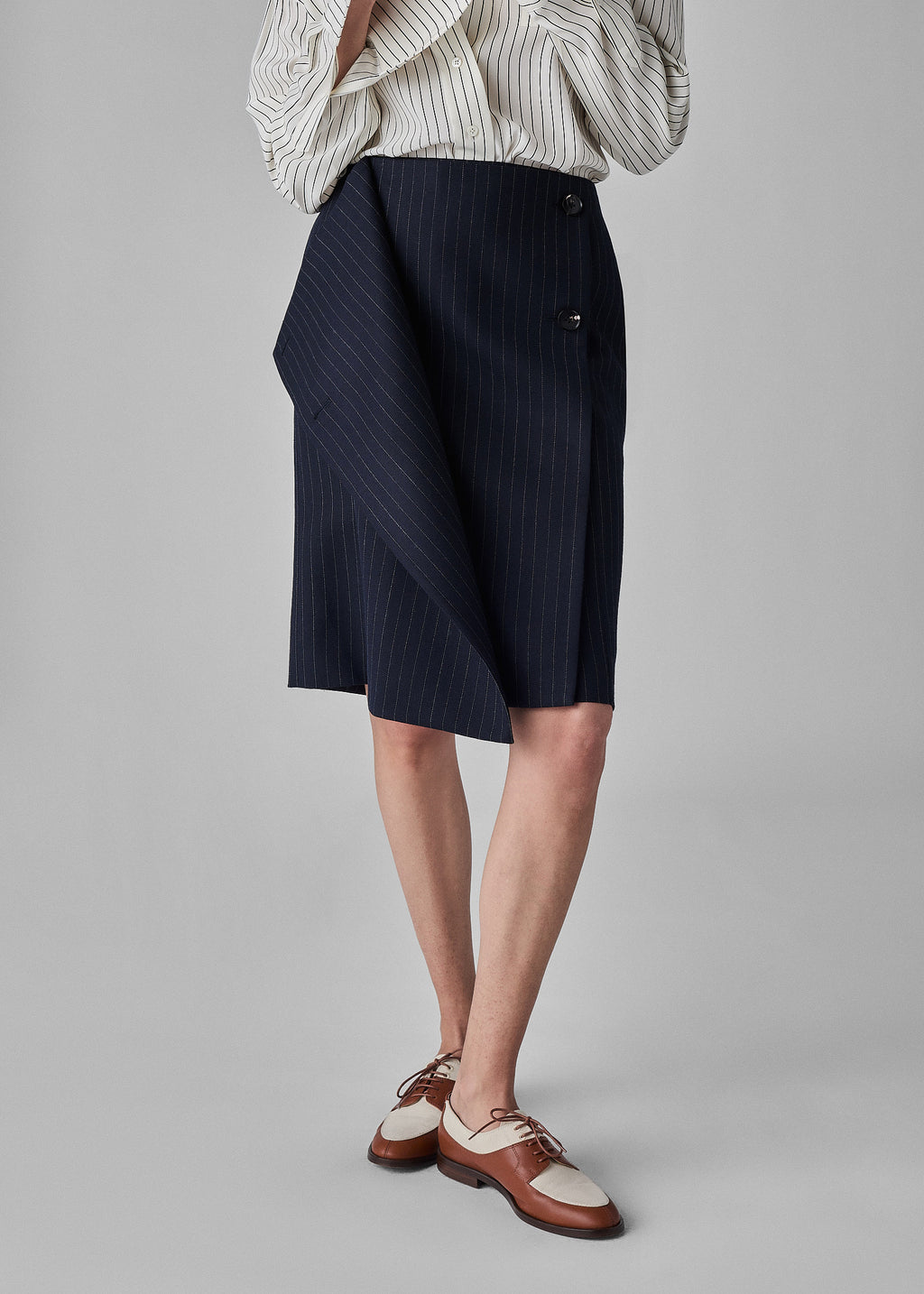 Wrap Skirt in Virgin Wool - Navy Stripe - CO