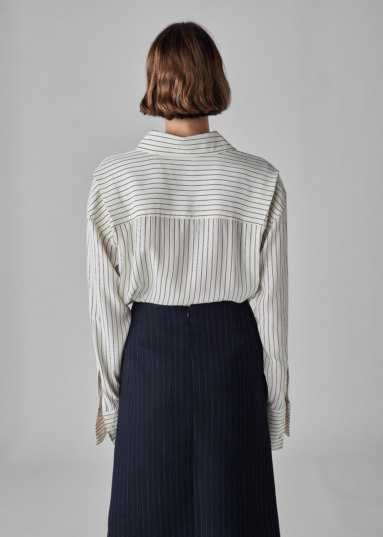 Wrap Skirt in Virgin Wool - Navy Stripe