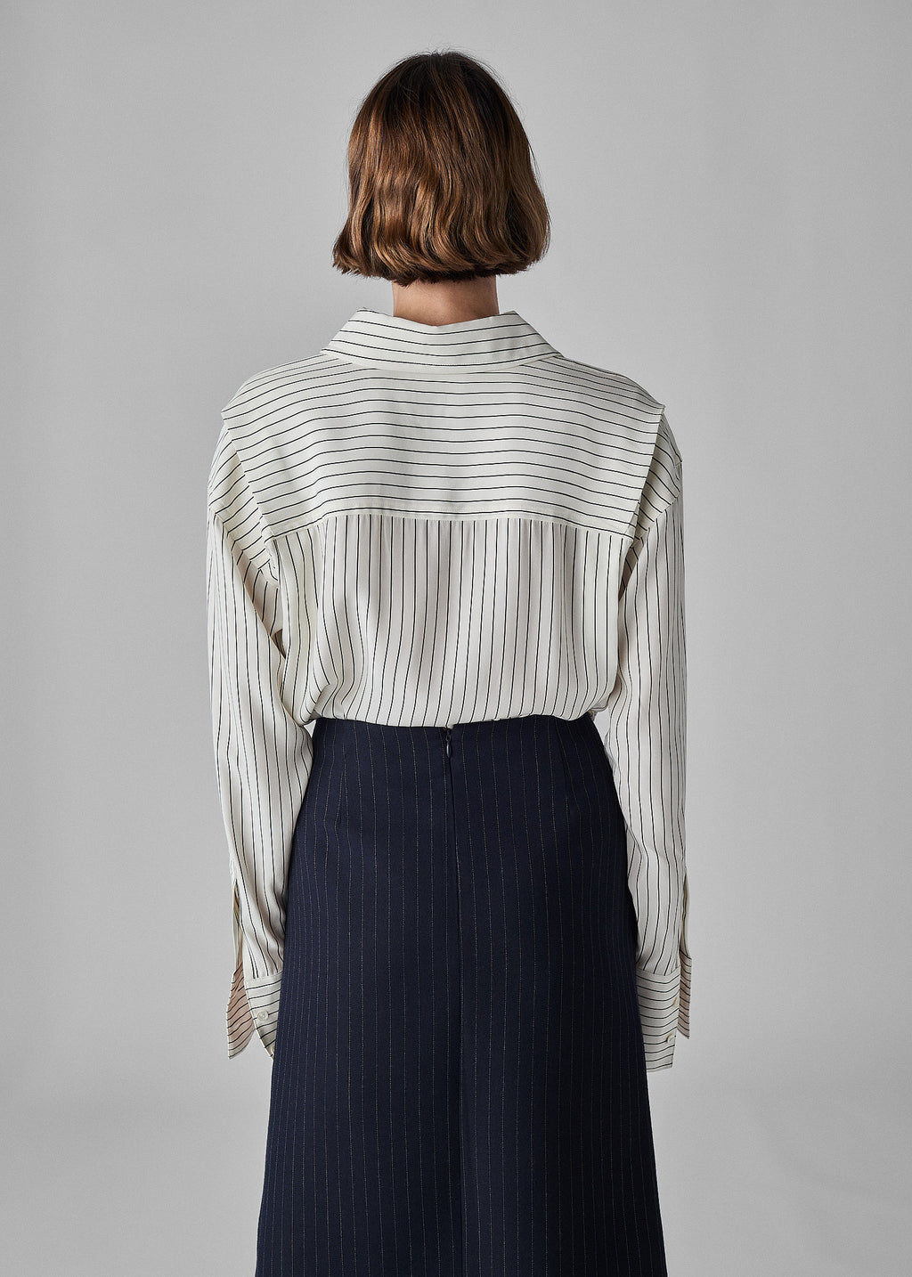 Wrap Skirt in Virgin Wool - Navy Stripe - CO